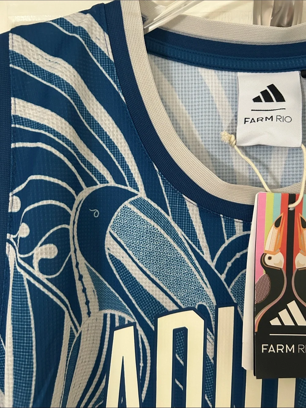 adidas x Farm Rio Floral Blue Printed Sleeveless Maxi Dress Toucans NWT Sz XL - Picture 11 of 13